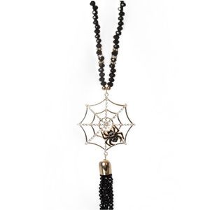 Happy Halloween Beaded Spiderweb Tassel Necklace & Earrings 2 Pc Set NWT